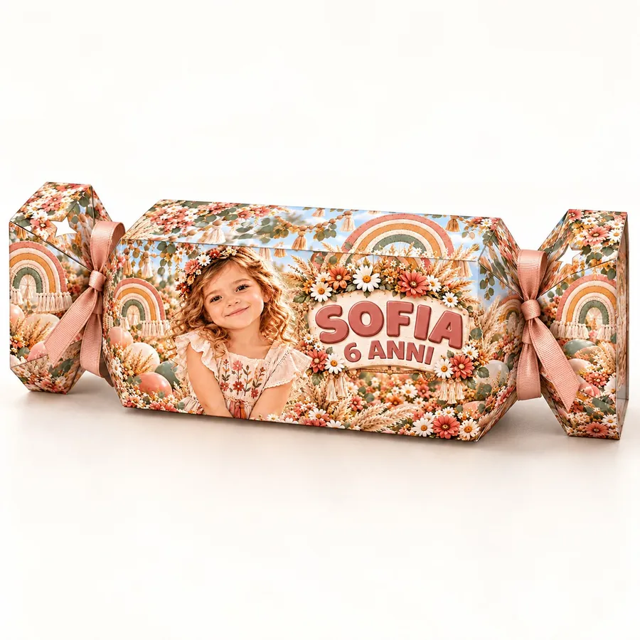 Scatolina caramella tema Arcobaleno boho