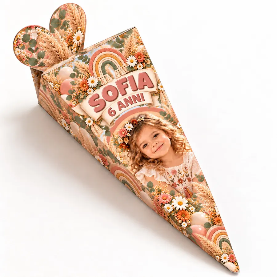 Cono portaconfetti tema Arcobaleno boho