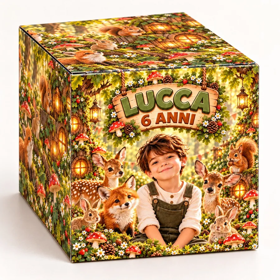 Scatolina cubo tema Animali del bosco