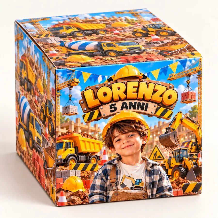 Scatolina cubo tema Cantiere