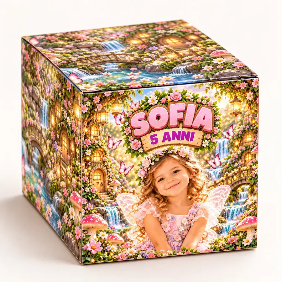 Scatolina cubo tema Giardino delle fate