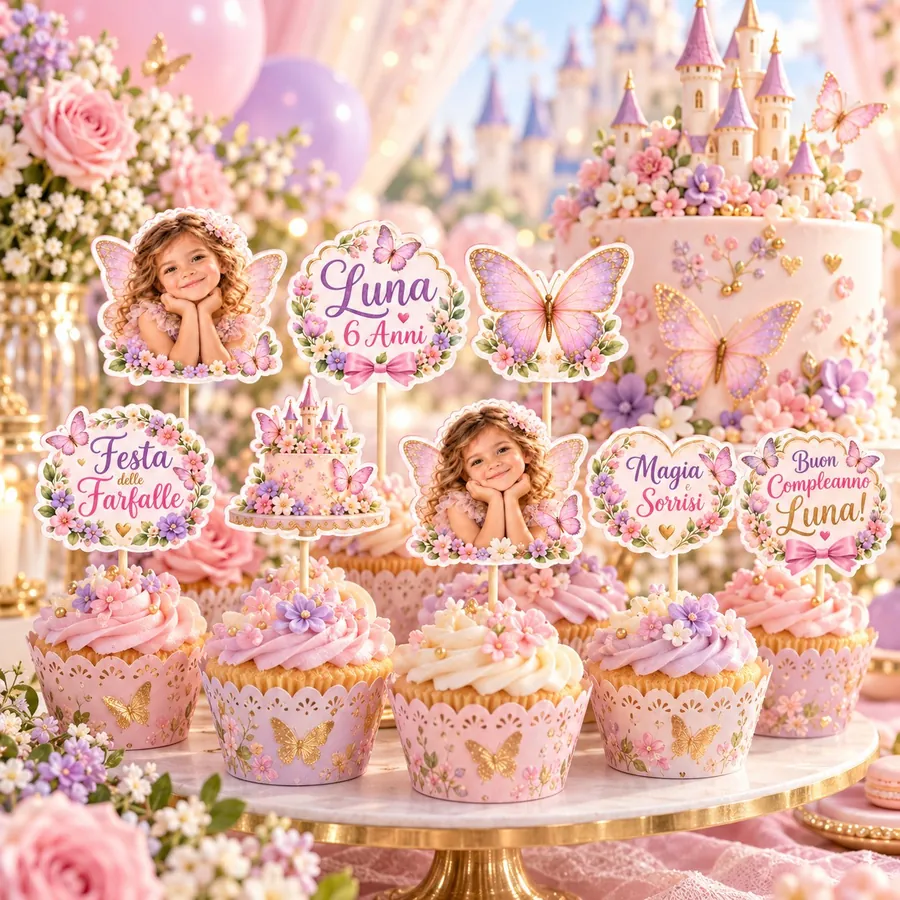 Topper cupcake tema Farfalle incantate