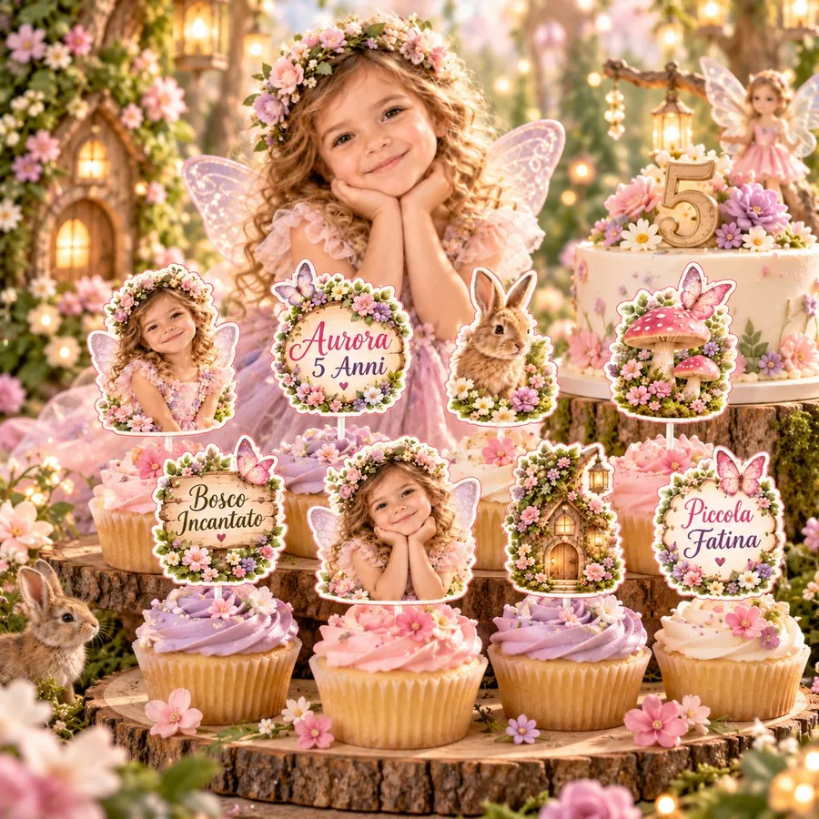 Topper cupcake tema Giardino delle fate