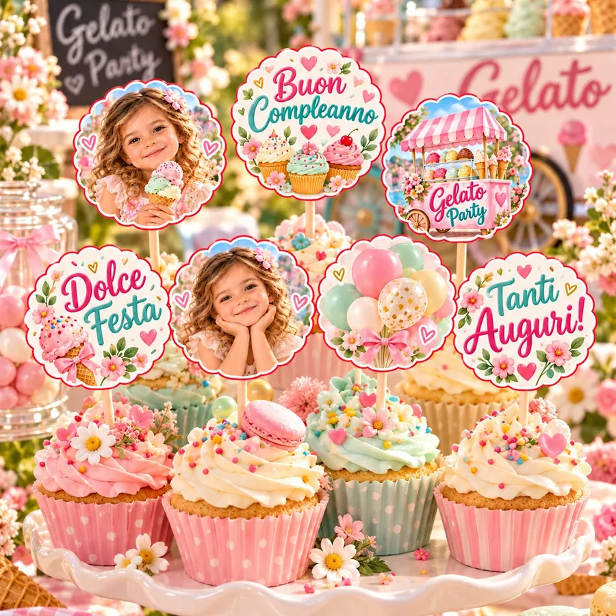 Topper cupcake tema Gelato party