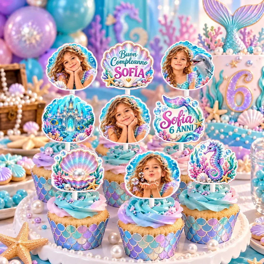 Topper cupcake tema Sirena