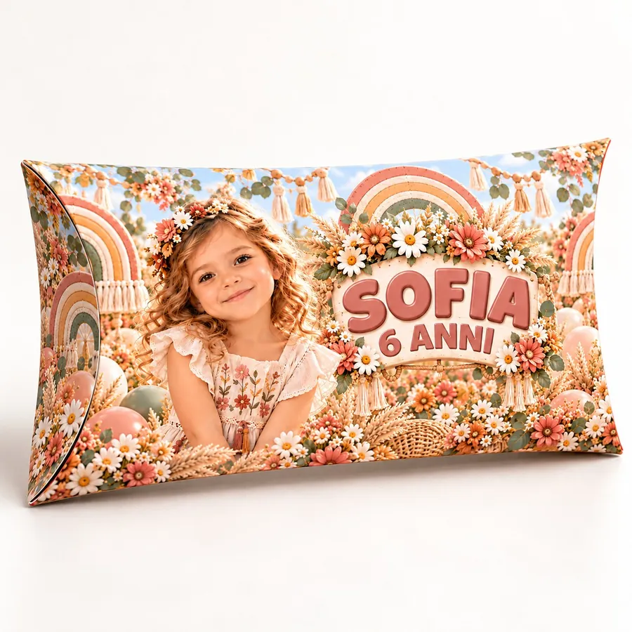 Scatolina cuscino tema Arcobaleno boho