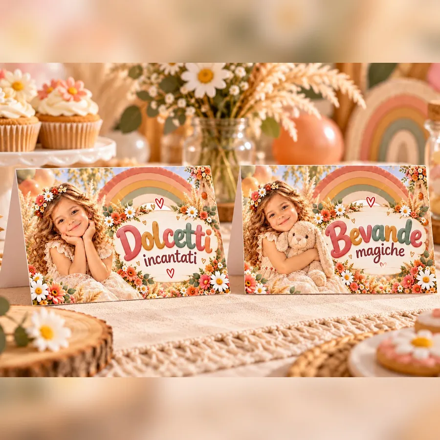 Cartellini buffet tema Arcobaleno boho