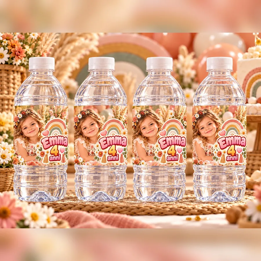 Etichetta bottiglia tema Arcobaleno boho
