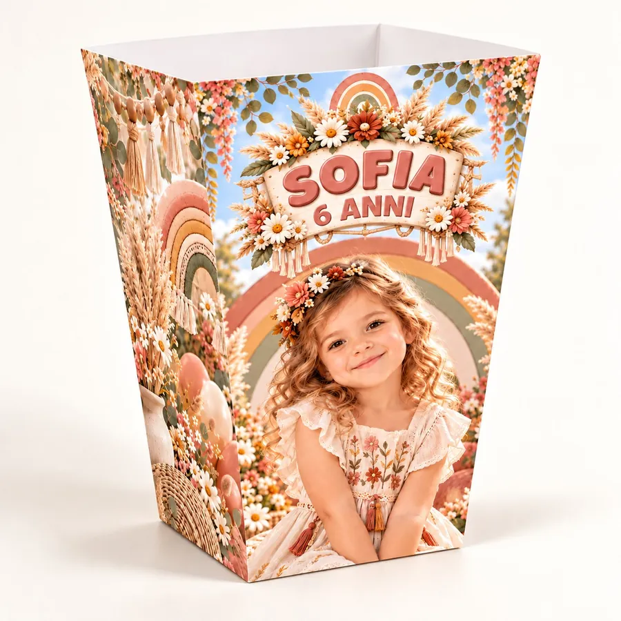 Scatolina popcorn tema Arcobaleno boho