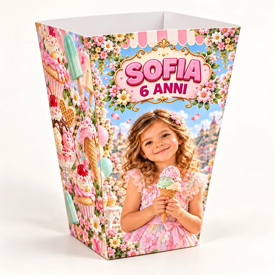 Scatolina popcorn tema Gelato party