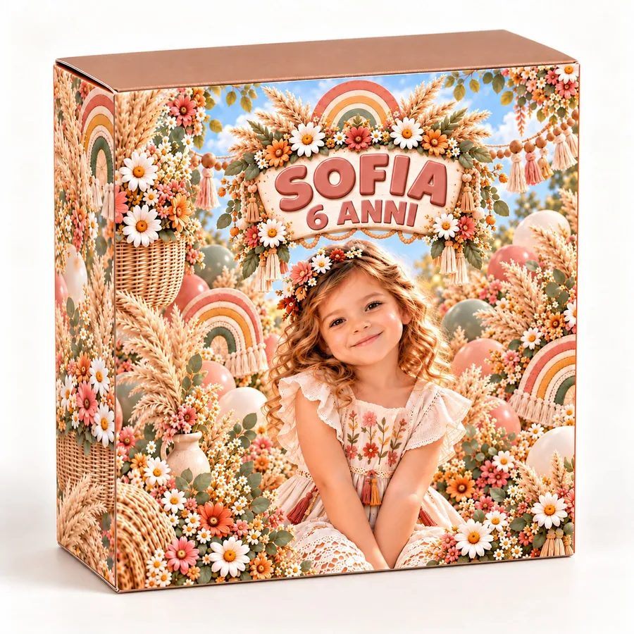 Scatolina rettangolare tema Arcobaleno boho