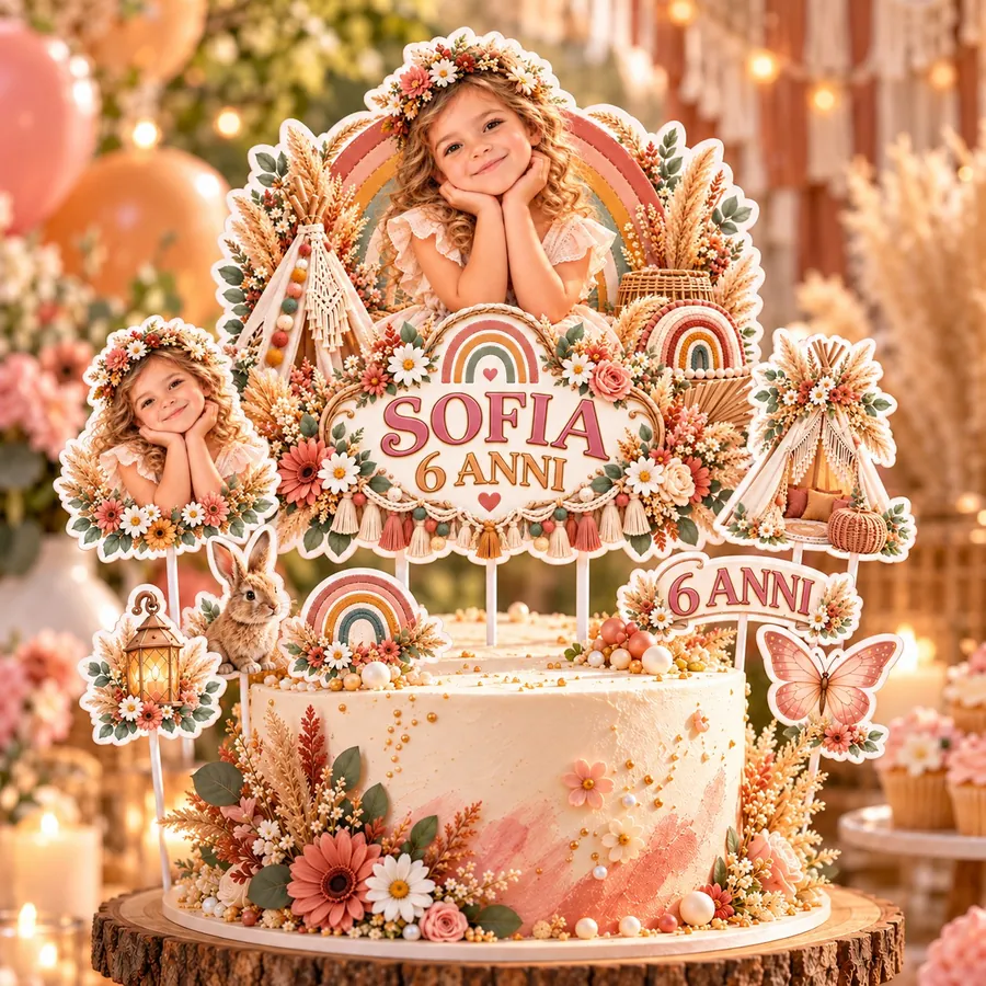 Topper torta tema Arcobaleno boho