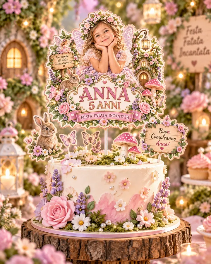 Topper torta tema Giardino delle fate
