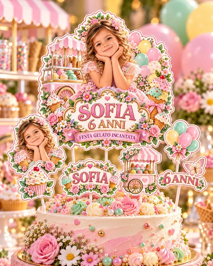 Topper torta tema Gelato party