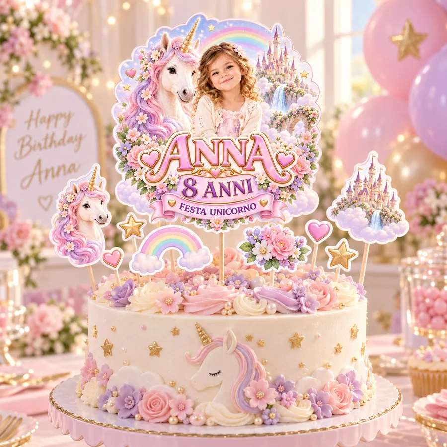 Topper torta tema Unicorno